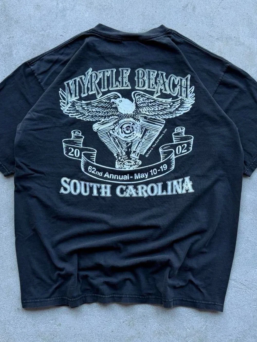 Vintage Y2k 2000s Faded Myrtle Beach Spring Rally Biker Flames Cross Chopper Tee